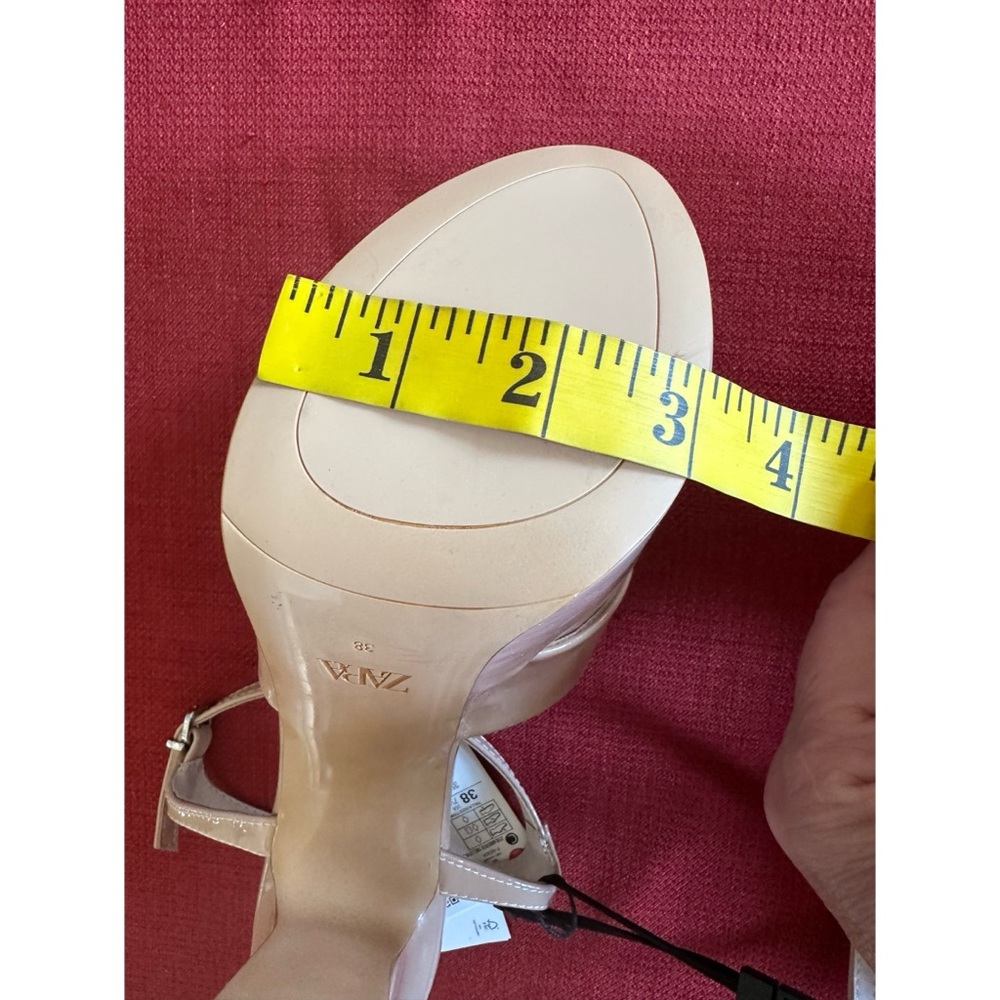 ZARA Nude Patent Crisscross Ankle-Strap Platform Sandals, NWT, 7.5 - Picture 8 of 10